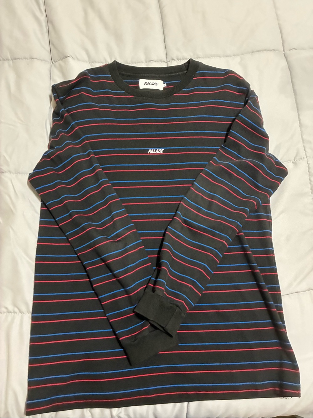 PALACE Black Crewneck Sweater with Red and Blue Stripes